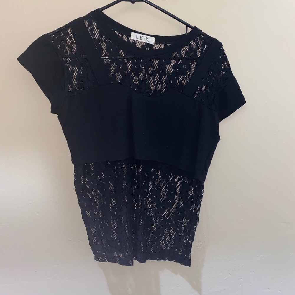 Black Floral Lace Short Sleeve Top